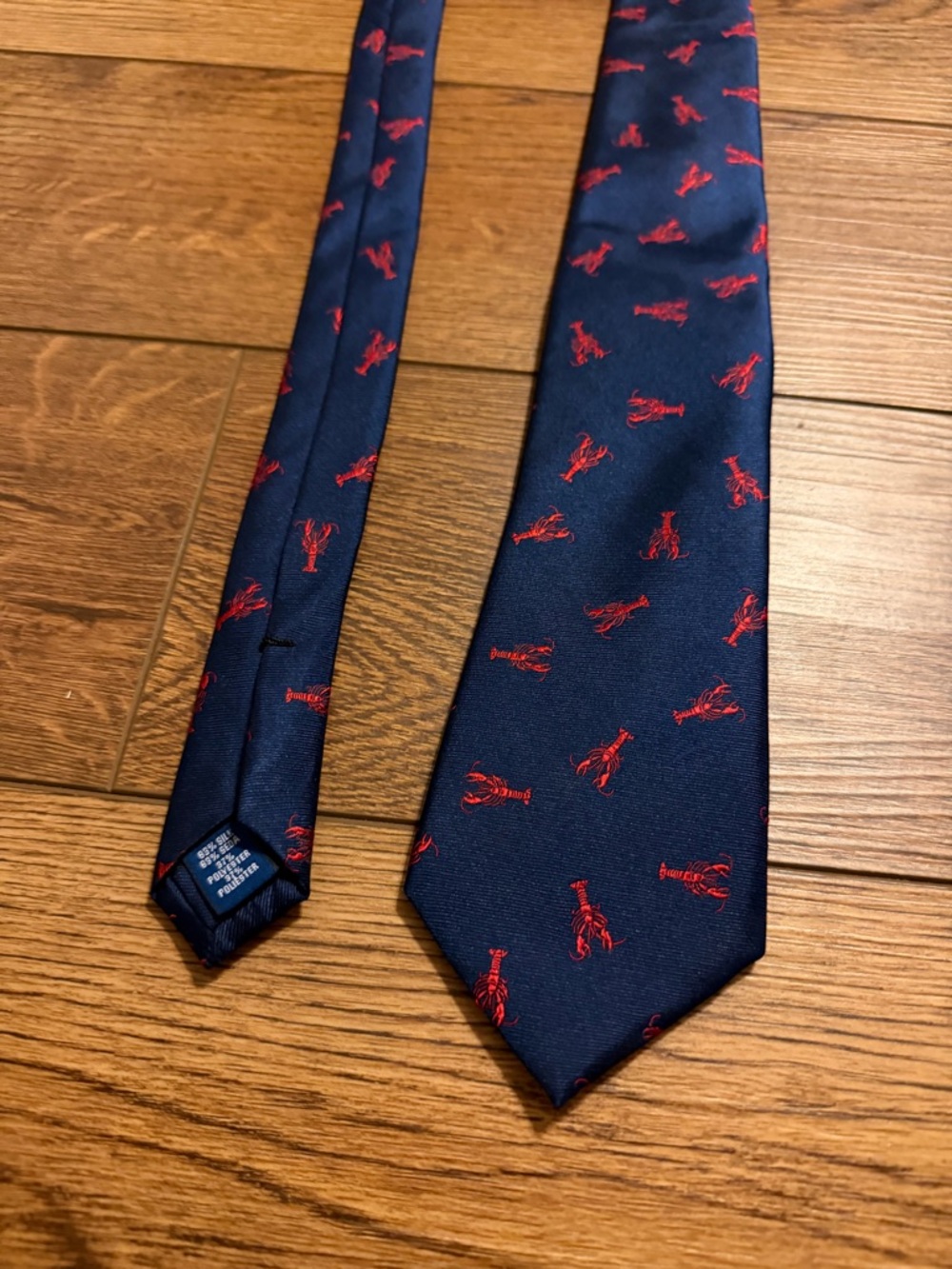 Navy Blue with Red Lobster Pattern Silk Blend Tie - Stafford